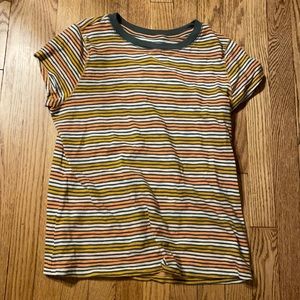 Universal Thread SIZE LARGE Green/Orange/Gold/Pink Striped T-Shirt